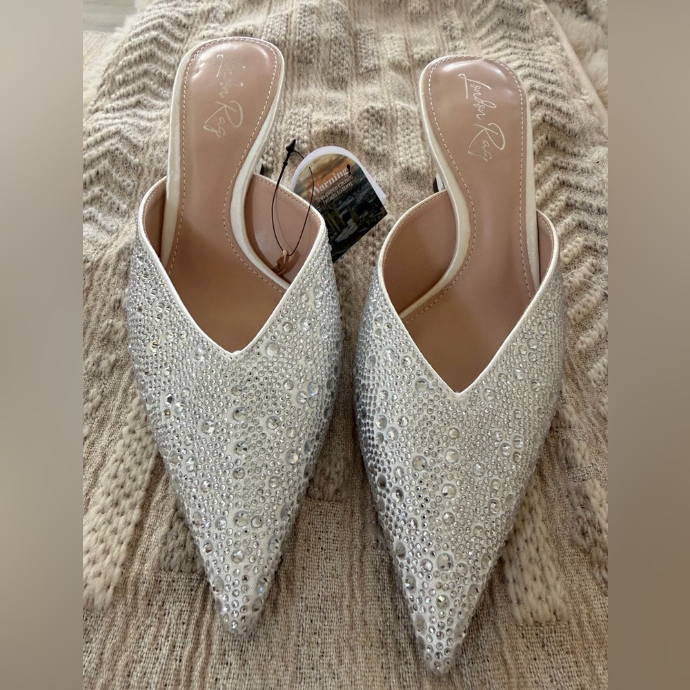 Elegant White & Silver Embellished Women's Mules